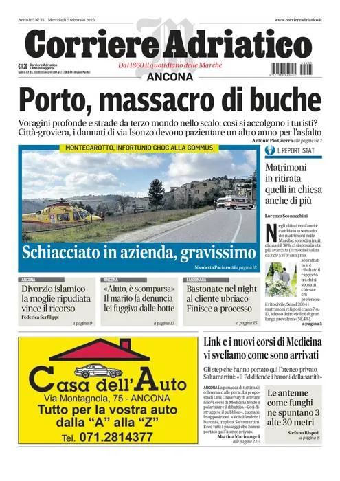 Prima-pagina-corriere adriatico-edizione-di-oggi-05-02-2025